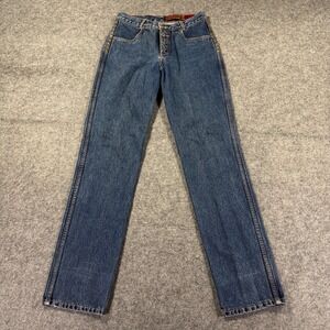Vintage Lawman Jeans Juniors 7/8 Blue High Rise Relaxed Straight Western Studded